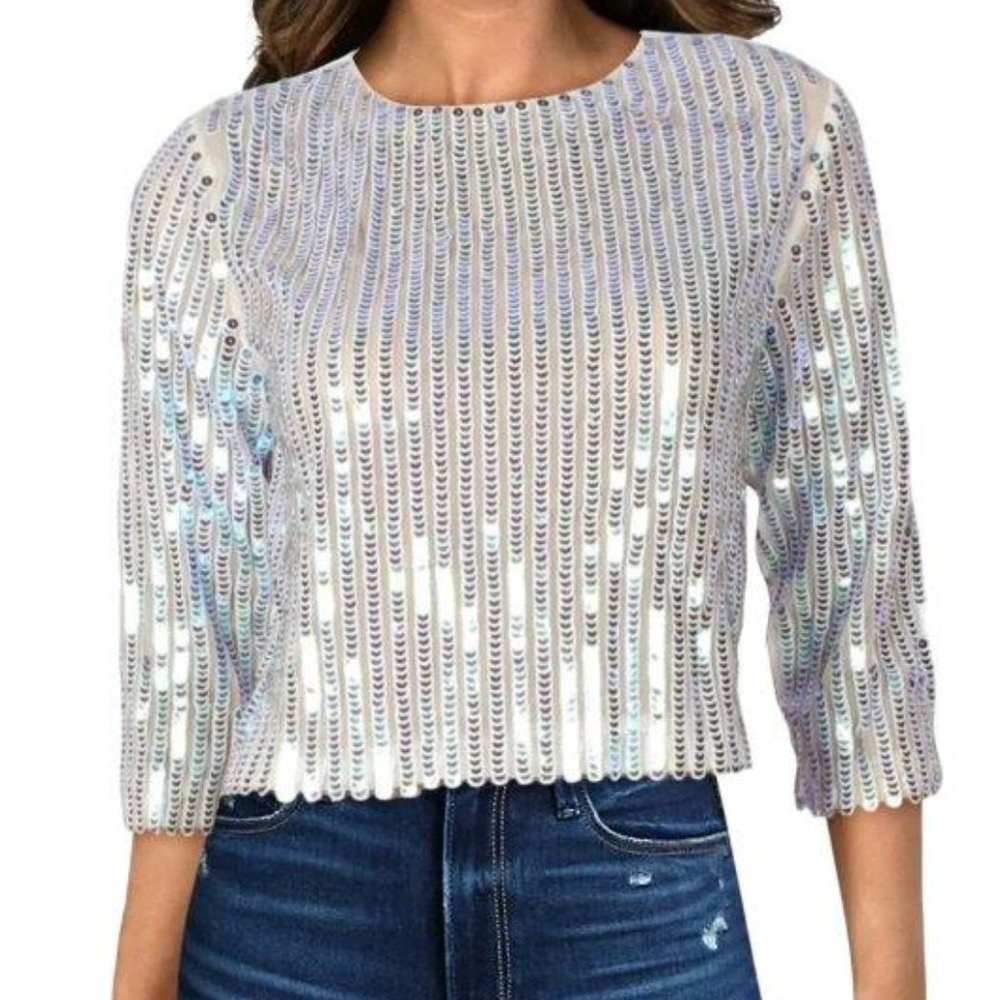 NWT ENDLESS ROSE SEQUINED MESH DRESS TOP M